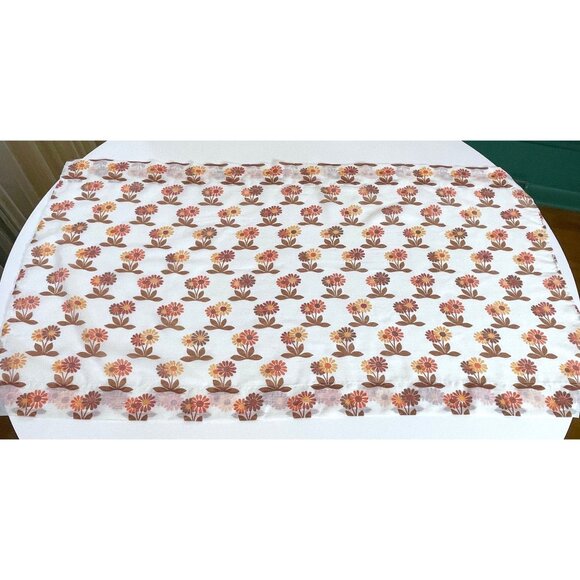 Vintage 70s sheer curtain, green, orange, and brown daisy flower, for one panel - Picture 5 of 10